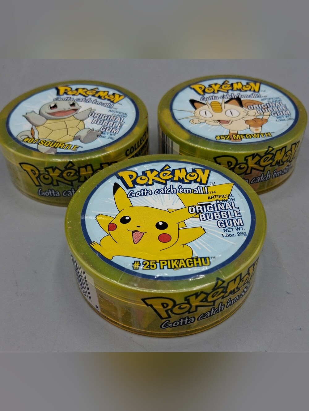 Vintage 1999 POKEMON Bubble Gum Lot x3 Pikachu #25 Meowth #52 Squirtle #07 NEW